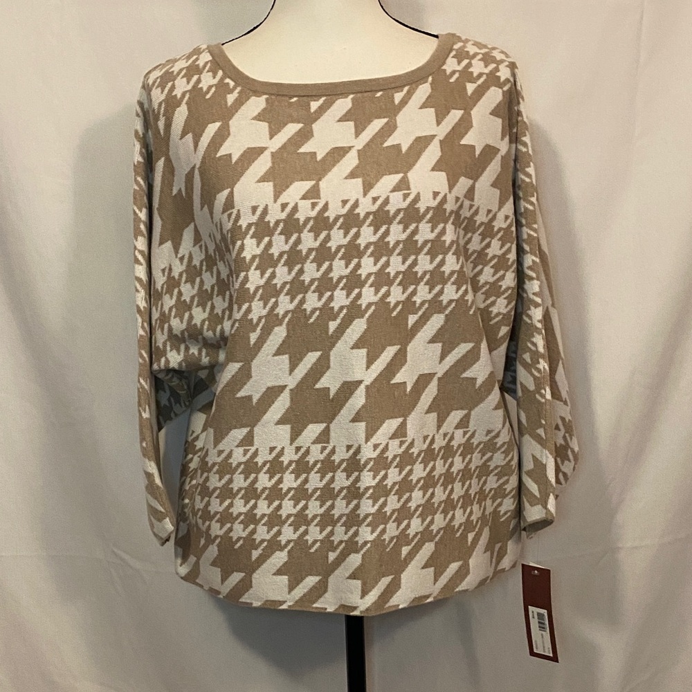 Chic Beige and Tan Houndstooth Women's Sweatshirt